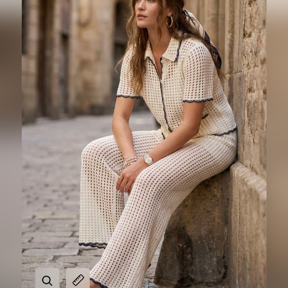 New Fifteen Twenty Los Angeles Gianna Cream Wide Leg Crochet Pants - Picture 15 of 16